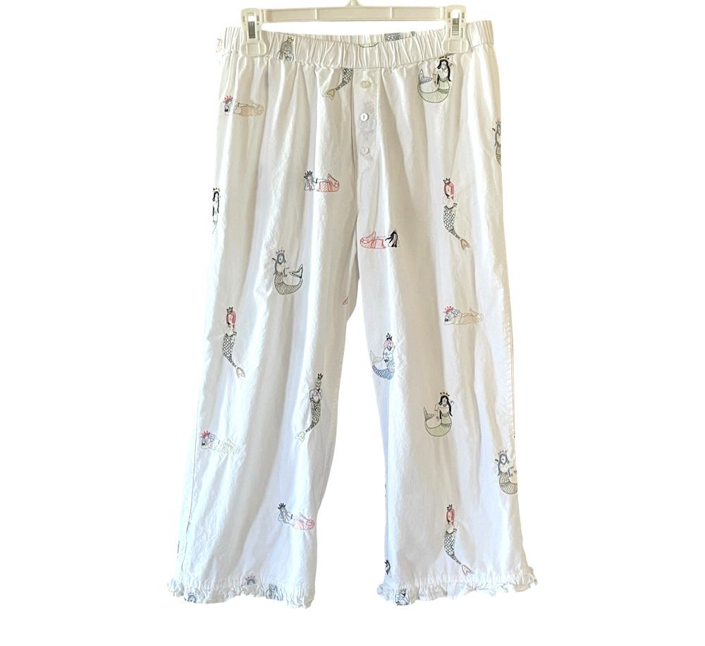 PRINTFRESH Size Small White Cotton Daughters of Triton Mermaids PJ Bottoms Pants